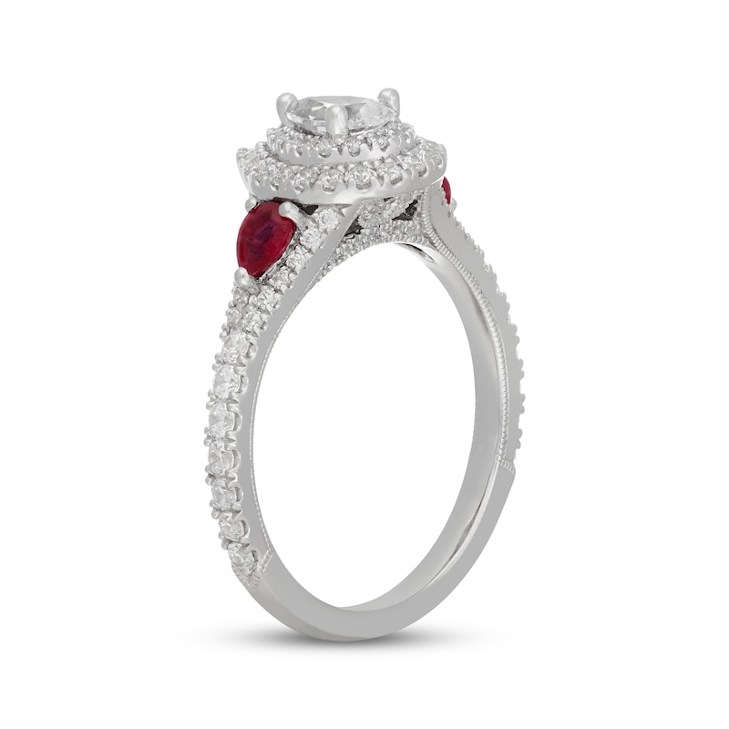 Main Image 2 of Neil Lane Pear-Shaped Diamond & Natural Ruby Double Halo Engagement Ring 7/8 ct tw 14K White Gold