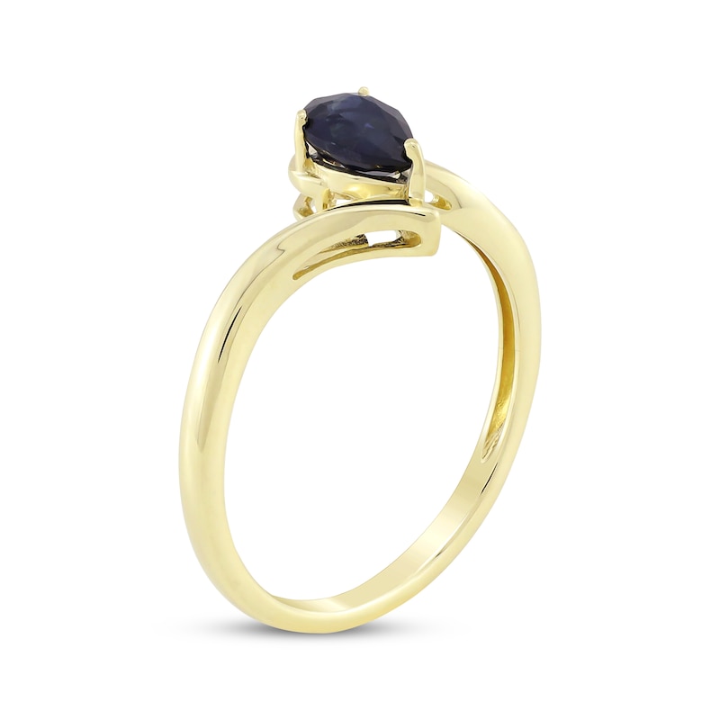 Main Image 2 of Pear-Shaped Natural Blue Sapphire Bypass Ring 10K Yellow Gold