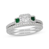 Thumbnail Image 1 of Neil Lane Princess-Cut Diamond & Natural Emerald Bridal Set 1 ct tw 14K White Gold