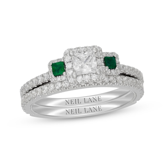 Neil Lane Princess-Cut Diamond & Natural Emerald Bridal Set 1 ct tw 14K White Gold
