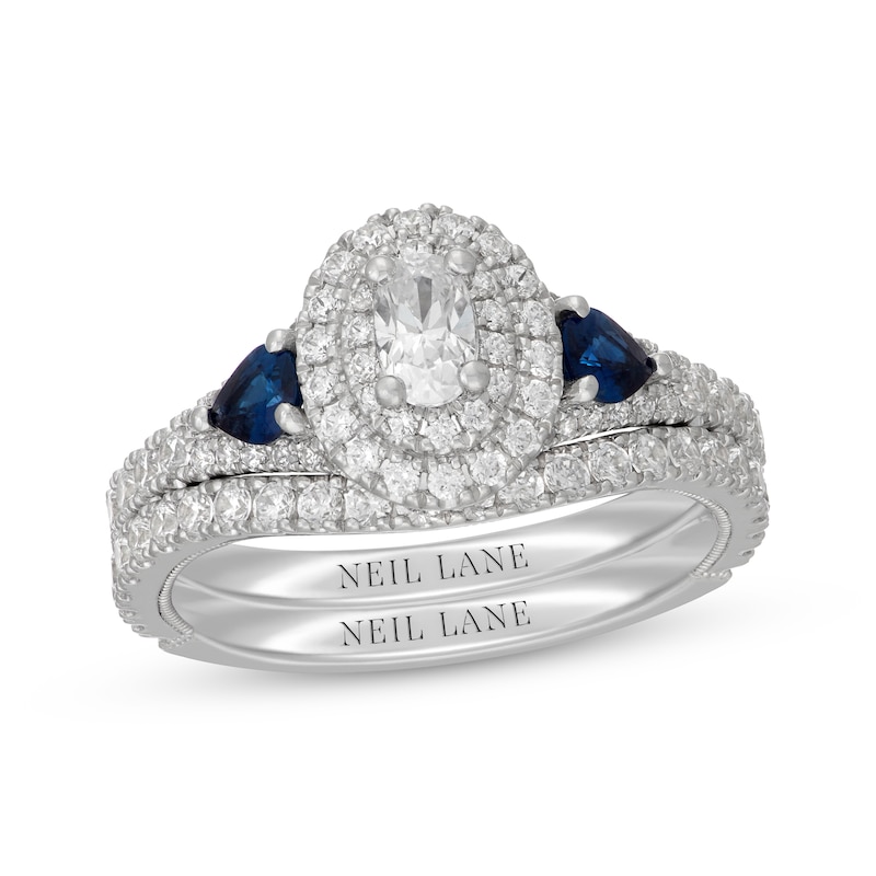 Main Image 1 of Neil Lane Oval-Cut Diamond & Natural Blue Sapphire Bridal Set 1-1/4 ct tw 14K White Gold