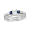 Thumbnail Image 1 of Neil Lane Princess-Cut Diamond & Natural Blue Sapphire Bridal Set 1/2 ct tw 14K White Gold