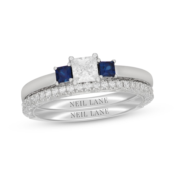 Neil Lane Princess-Cut Diamond & Natural Blue Sapphire Bridal Set 1/2 ct tw 14K White Gold