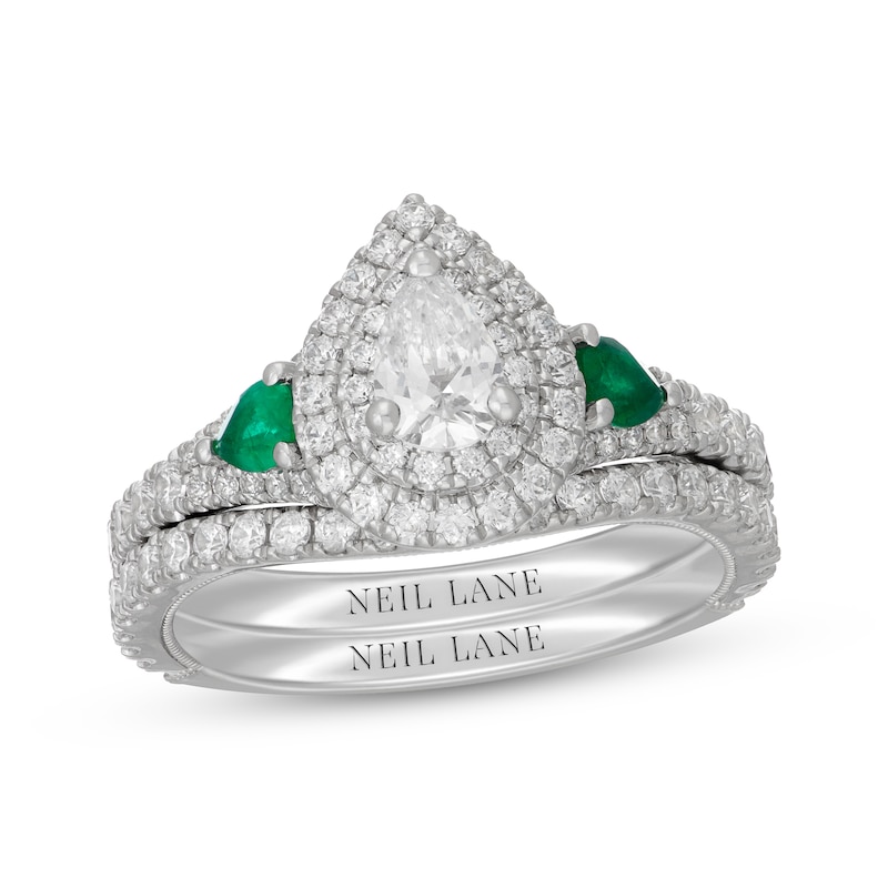 Main Image 1 of Neil Lane Pear-Shaped Diamond & Natural Emerald Bridal Set 1-1/6 ct tw 14K White Gold