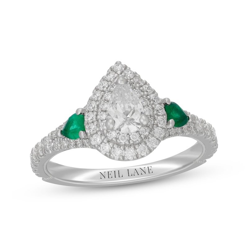 Main Image 1 of Neil Lane Pear-Shaped Diamond & Natural Emerald Engagement Ring 7/8 ct tw 14K White Gold