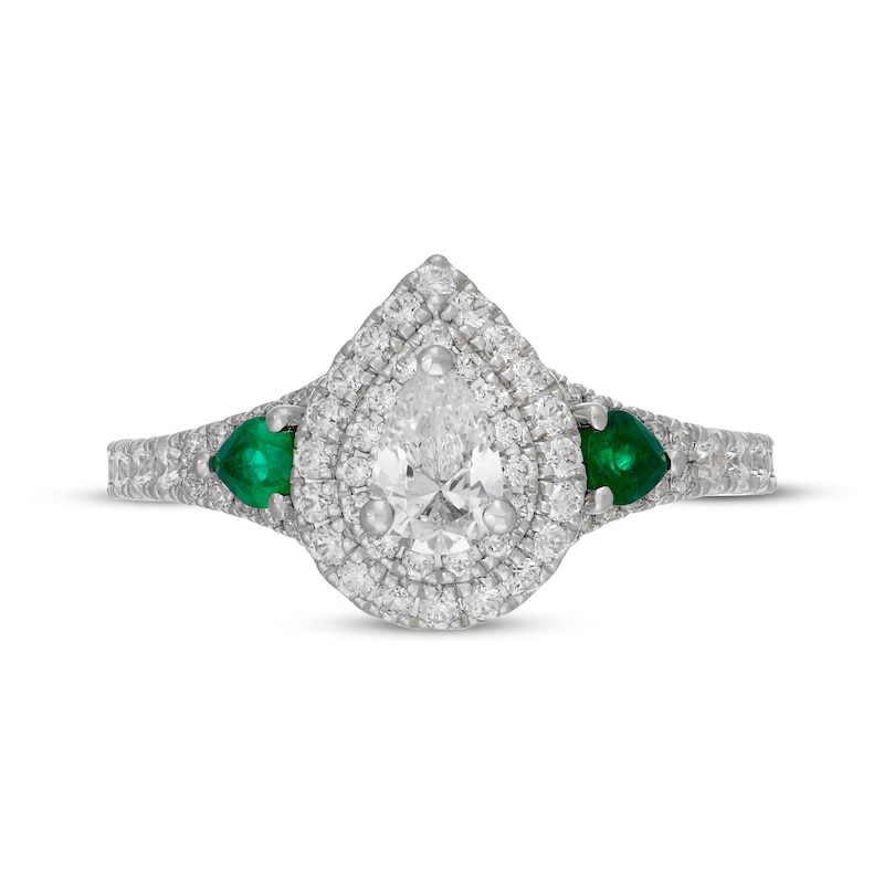 Main Image 3 of Neil Lane Pear-Shaped Diamond & Natural Emerald Engagement Ring 7/8 ct tw 14K White Gold