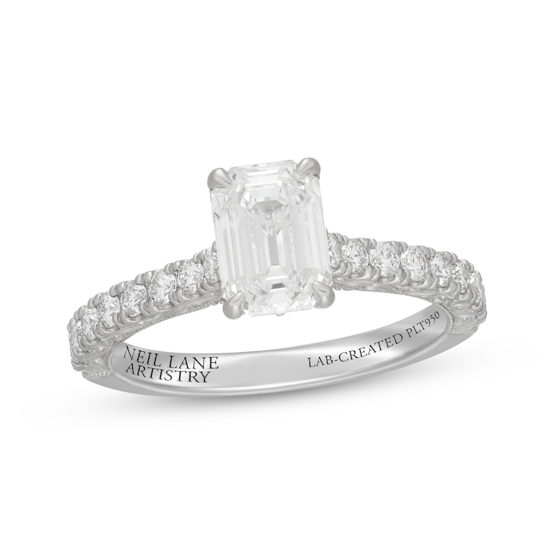 Main Image 1 of Neil Lane Artistry Heritage Emerald-Cut Lab-Grown Diamond Engagement Ring 2 ct tw Platinum