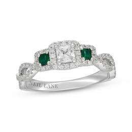 Neil Lane Princess-Cut Diamond & Natural Emerald Three-Stone Engagement Ring 5/8 ct tw 14K White Gold