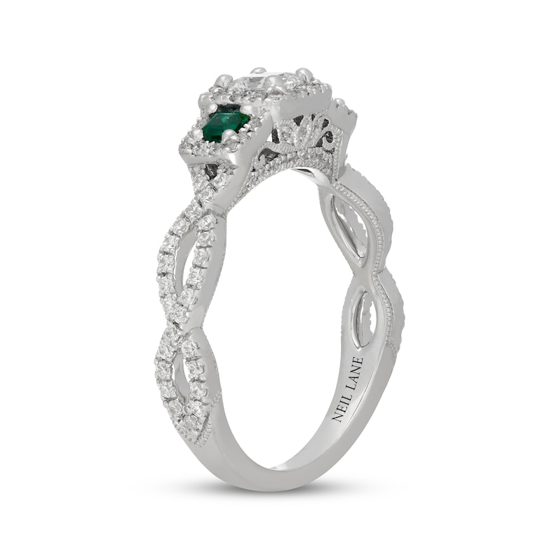 Main Image 2 of Neil Lane Princess-Cut Diamond & Natural Emerald Three-Stone Engagement Ring 5/8 ct tw 14K White Gold