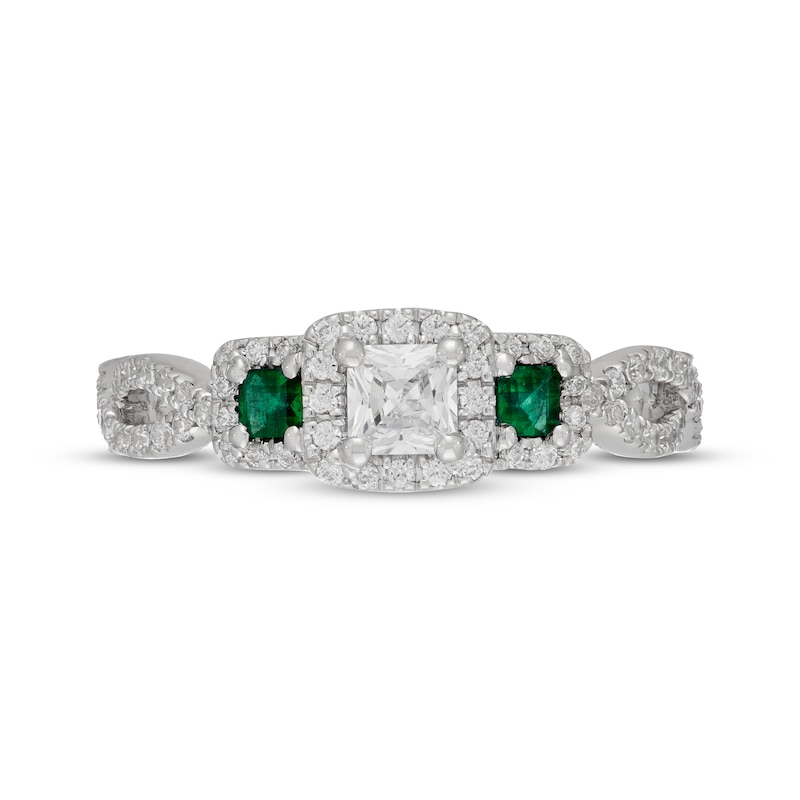 Main Image 3 of Neil Lane Princess-Cut Diamond & Natural Emerald Three-Stone Engagement Ring 5/8 ct tw 14K White Gold