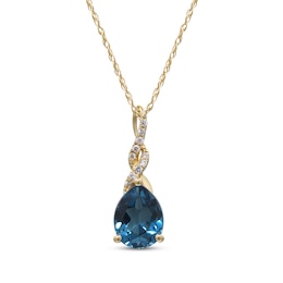 Pear-Shaped London Blue Topaz & Diamond Accent Twist Necklace 10K Yellow Gold 18&quot;