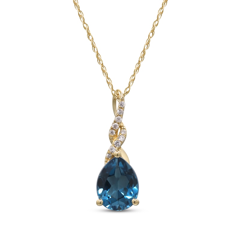 Main Image 1 of Pear-Shaped London Blue Topaz & Diamond Accent Twist Necklace 10K Yellow Gold 18&quot;