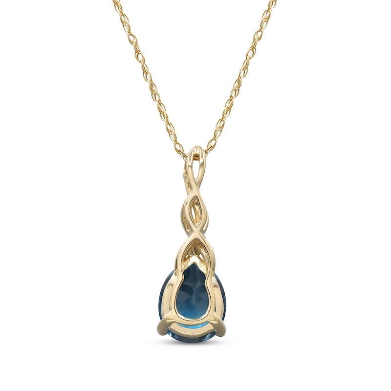 Main Image 3 of Pear-Shaped London Blue Topaz & Diamond Accent Twist Necklace 10K Yellow Gold 18&quot;