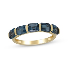 Emerald-Cut London Blue Topaz Ring 10K Yellow Gold