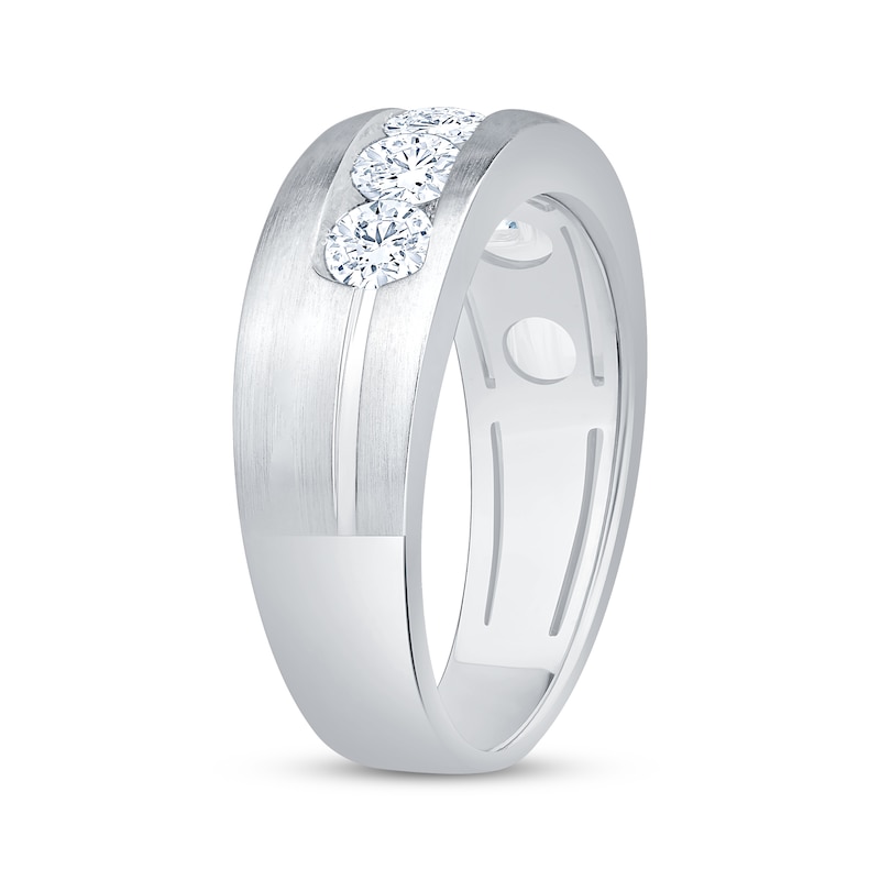 Main Image 2 of Lab-Grown Diamonds by KAY Men's Diagonal Five-Stone Brushed Wedding Band 1-1/4 ct tw 14K White Gold