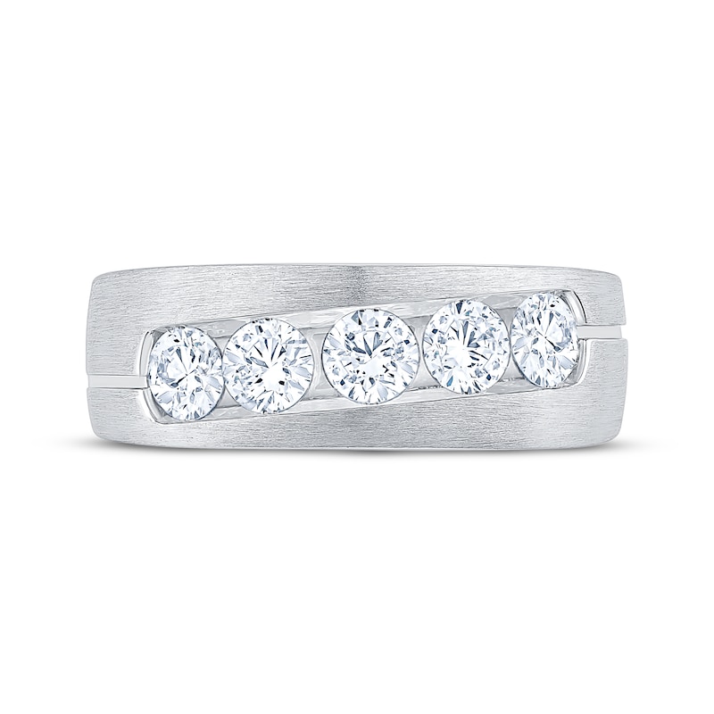 Main Image 3 of Lab-Grown Diamonds by KAY Men's Diagonal Five-Stone Brushed Wedding Band 1-1/4 ct tw 14K White Gold