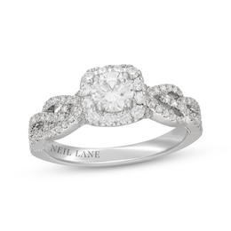 Neil Lane Round-Cut Diamond Cushion Halo Braided Engagement Ring 7/8 ct tw 14K White Gold