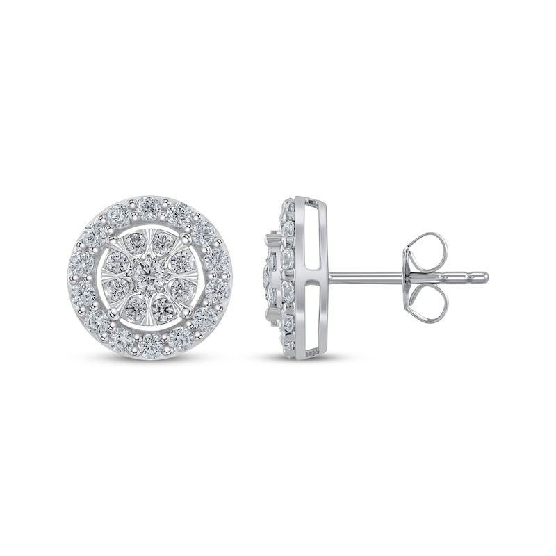 Main Image 1 of Multi-Diamond Halo Stud Earrings 1 ct tw 10K White Gold