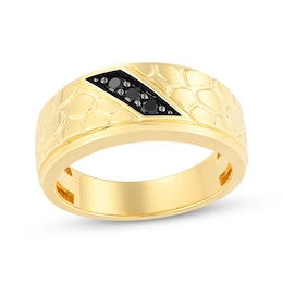 Men's Black Diamond Three-Stone Nugget Wedding Band 1/6 ct tw 10K Yellow Gold