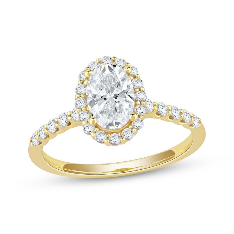 Main Image 1 of Lab-Grown Diamonds by KAY Oval-Cut Halo Engagement Ring 1-1/2 ct tw 14K Yellow Gold