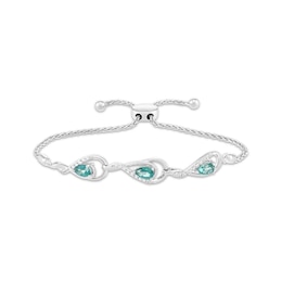 Pear-Shaped Oceanic Blue Topaz & White Lab-Created Sapphire Bolo Bracelet Sterling Silver