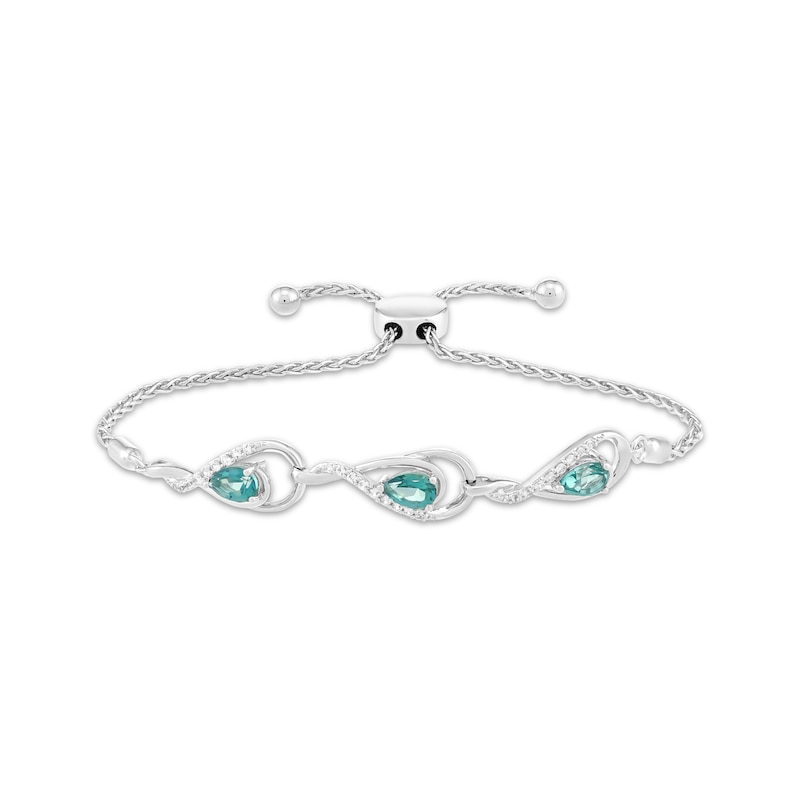 Main Image 1 of Pear-Shaped Oceanic Blue Topaz & White Lab-Created Sapphire Bolo Bracelet Sterling Silver