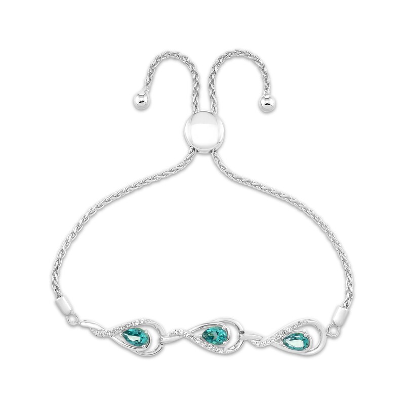 Main Image 2 of Pear-Shaped Oceanic Blue Topaz & White Lab-Created Sapphire Bolo Bracelet Sterling Silver