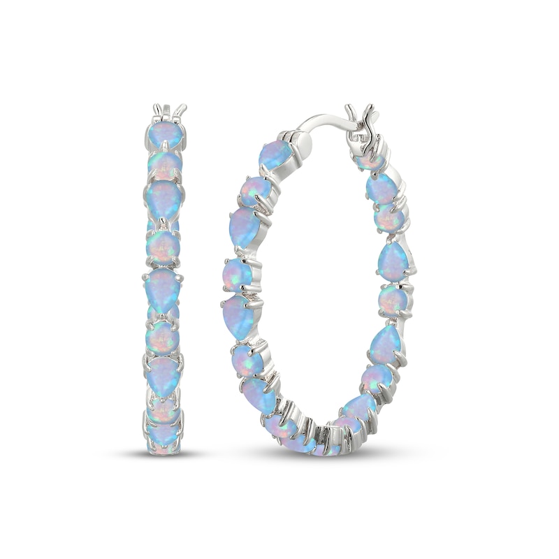 Main Image 1 of Pear-Shaped & Round-Cut Blue Lab-Created Opal Inside-Out Hoop Earrings Sterling Silver