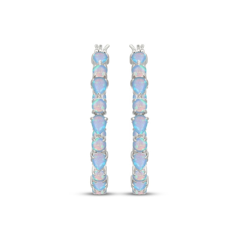 Main Image 2 of Pear-Shaped & Round-Cut Blue Lab-Created Opal Inside-Out Hoop Earrings Sterling Silver