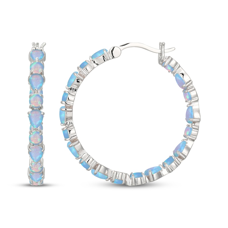 Main Image 3 of Pear-Shaped & Round-Cut Blue Lab-Created Opal Inside-Out Hoop Earrings Sterling Silver