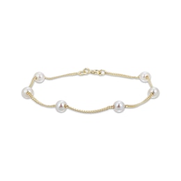 Oval Cultured Pearl Station Bracelet 10K Yellow Gold 7.25&quot;