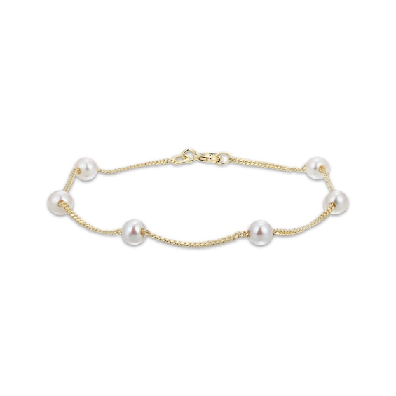 Oval Cultured Pearl Station Bracelet 10K Yellow Gold 7.25"