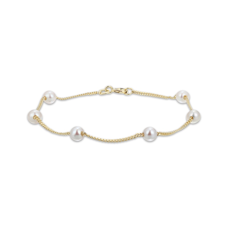 Main Image 1 of Oval Cultured Pearl Station Bracelet 10K Yellow Gold 7.25&quot;