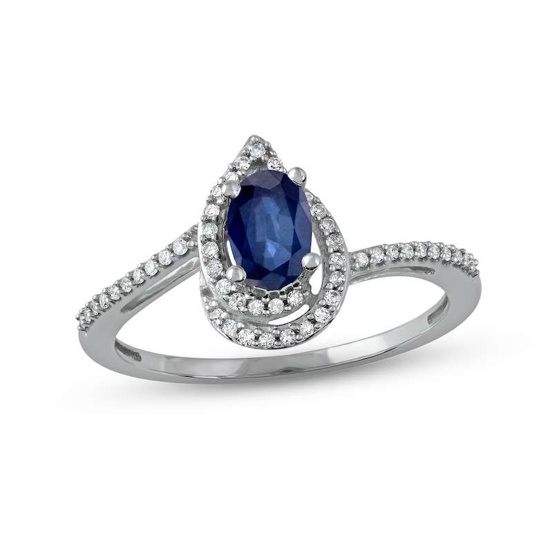 Main Image 1 of Sapphire & Diamond Ring 1/10 ct tw 10K White Gold