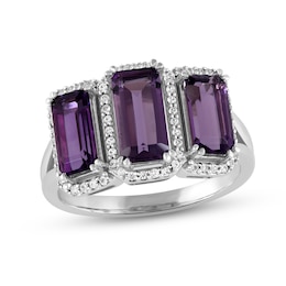 Amethyst & White Topaz 3-Stone Ring 10K White Gold