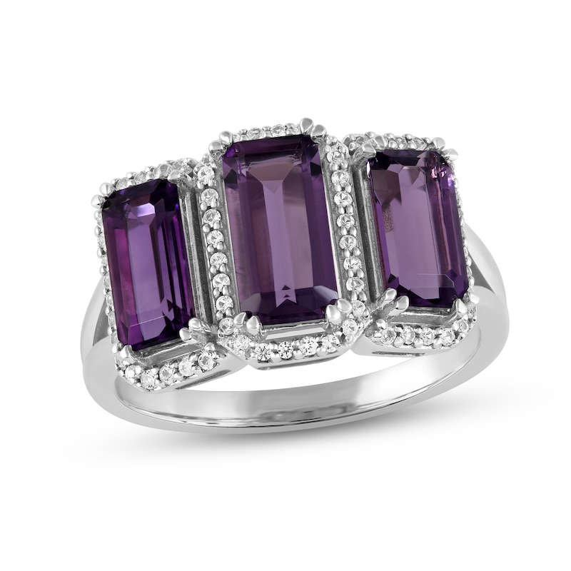 Main Image 1 of Amethyst & White Topaz 3-Stone Ring 10K White Gold