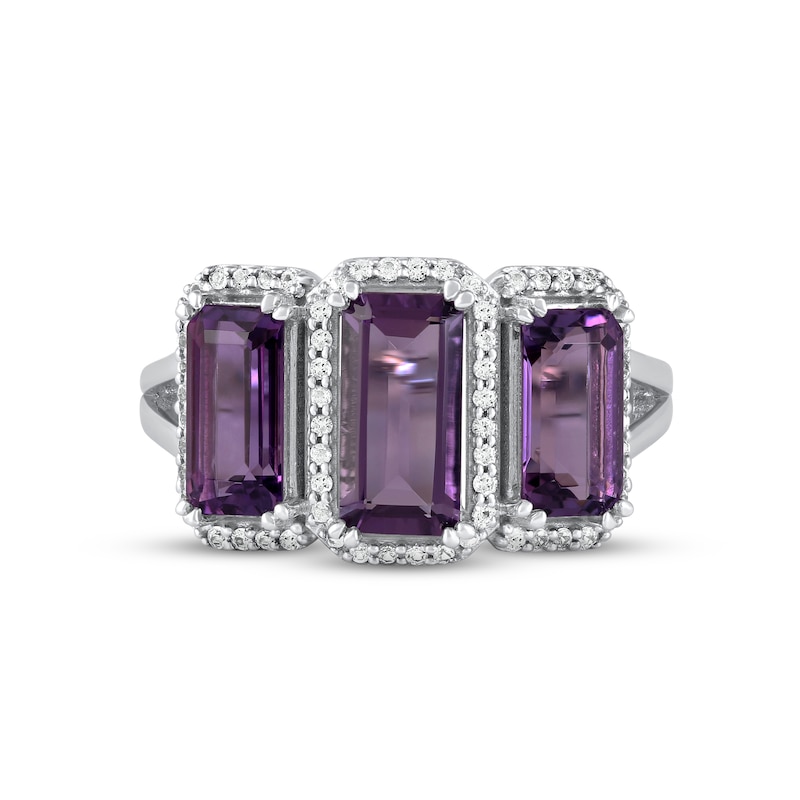 Main Image 3 of Amethyst & White Topaz 3-Stone Ring 10K White Gold