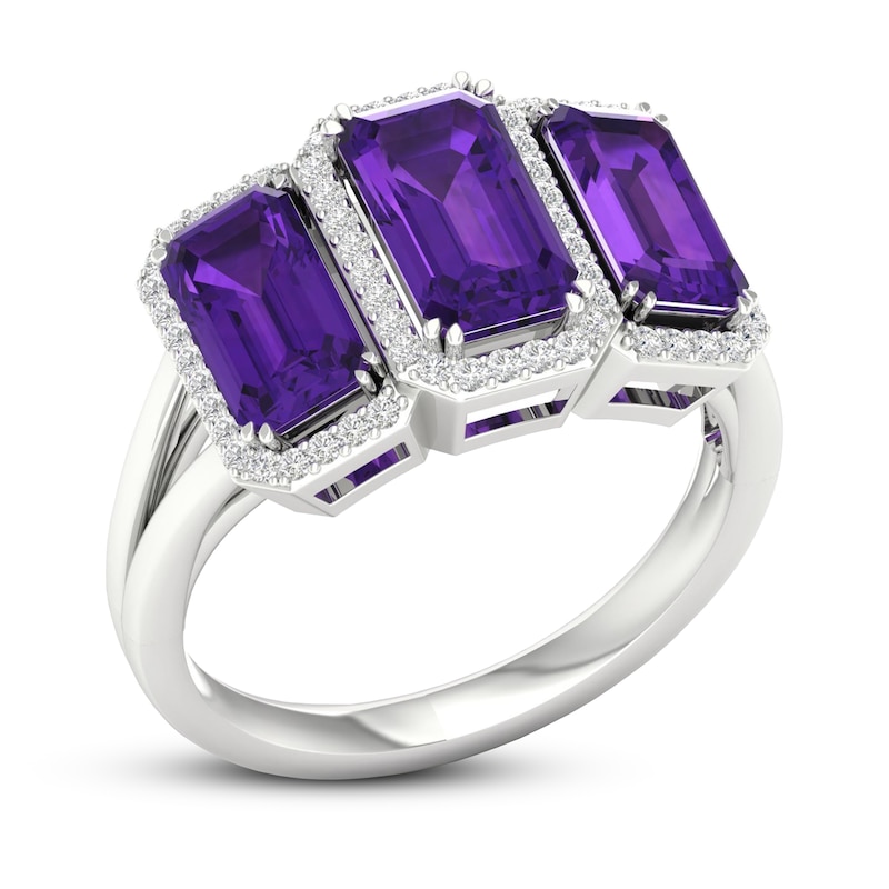 Main Image 4 of Amethyst & White Topaz 3-Stone Ring 10K White Gold