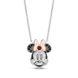 Disney Treasures Minnie Mouse Garnet, Black & Diamond Necklace 1/8 ct tw Sterling Silver & 10K Rose Gold 18&quot;