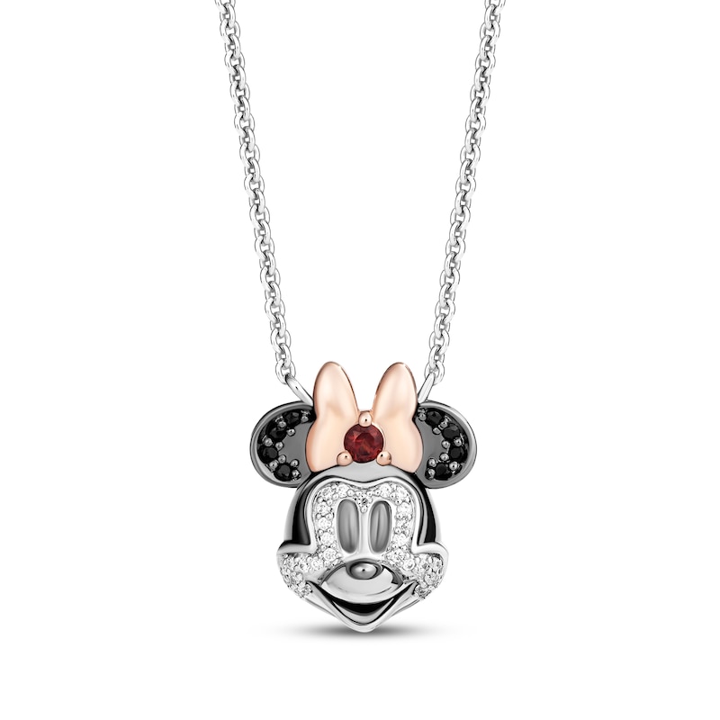 Main Image 1 of Disney Treasures Minnie Mouse Garnet, Black & Diamond Necklace 1/8 ct tw Sterling Silver & 10K Rose Gold 18&quot;