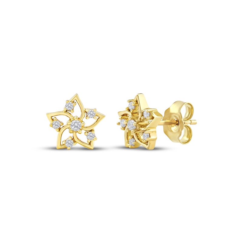 Main Image 1 of Diamond Flower Stud Earrings 1/10 ct tw 10K Yellow Gold