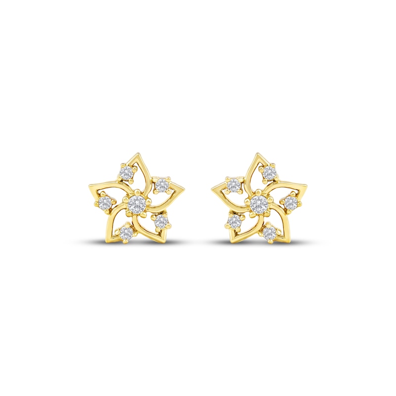 Main Image 2 of Diamond Flower Stud Earrings 1/10 ct tw 10K Yellow Gold