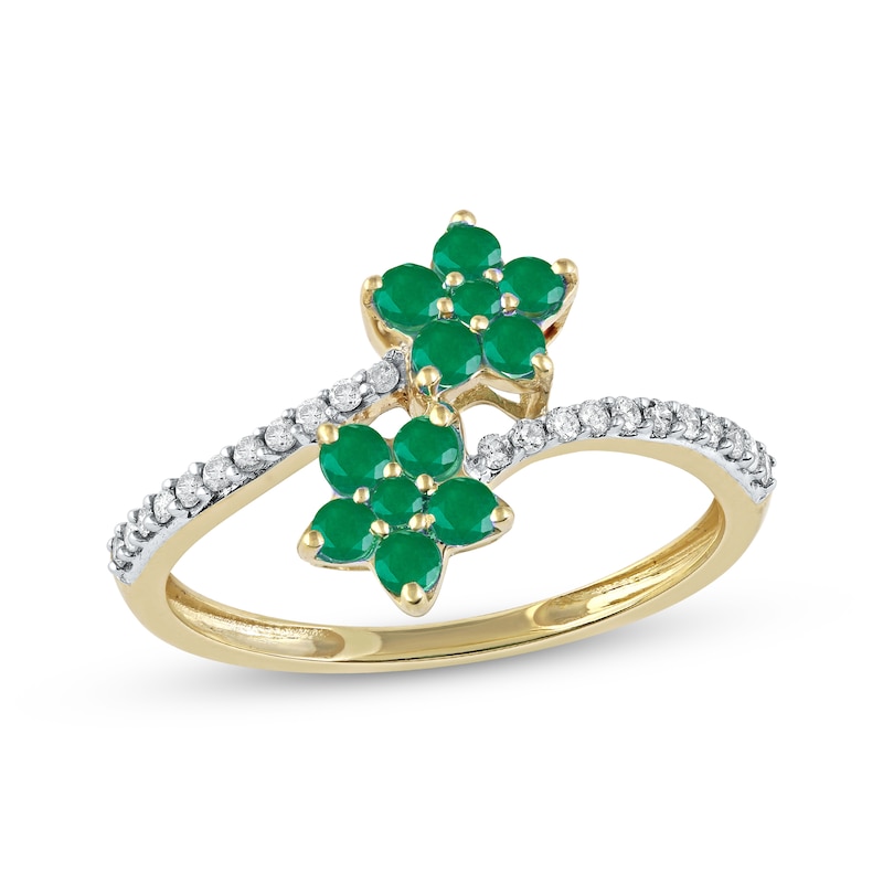 Main Image 1 of Emerald Flower Ring 1/8 ct tw Diamonds 10K Yellow Gold