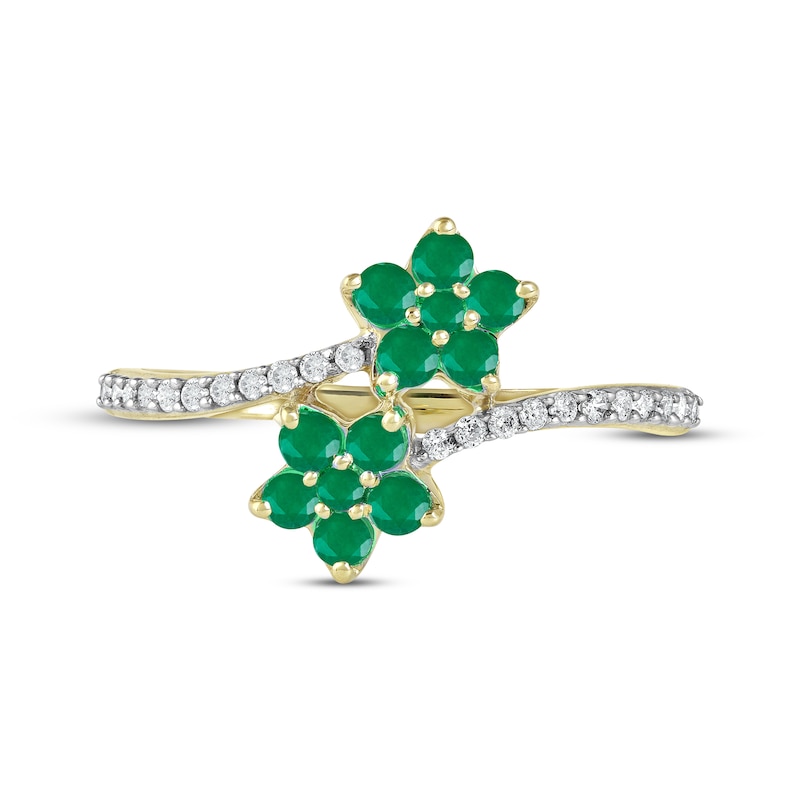 Main Image 3 of Emerald Flower Ring 1/8 ct tw Diamonds 10K Yellow Gold