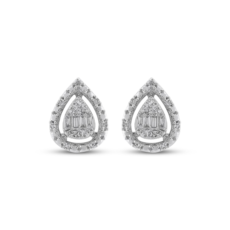 Main Image 2 of Baguette & Round-Cut Multi-Diamond Teardrop Stud Earrings 1/6 ct tw Sterling Silver