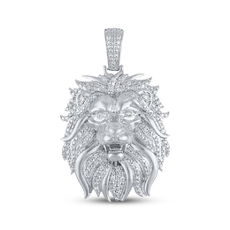 Men's Diamond Lion Head Charm 1/2 ct tw Sterling Silver