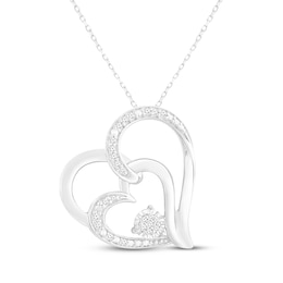 Diamond Double Tilted Heart Necklace 1/10 ct tw Sterling Silver 18&quot;