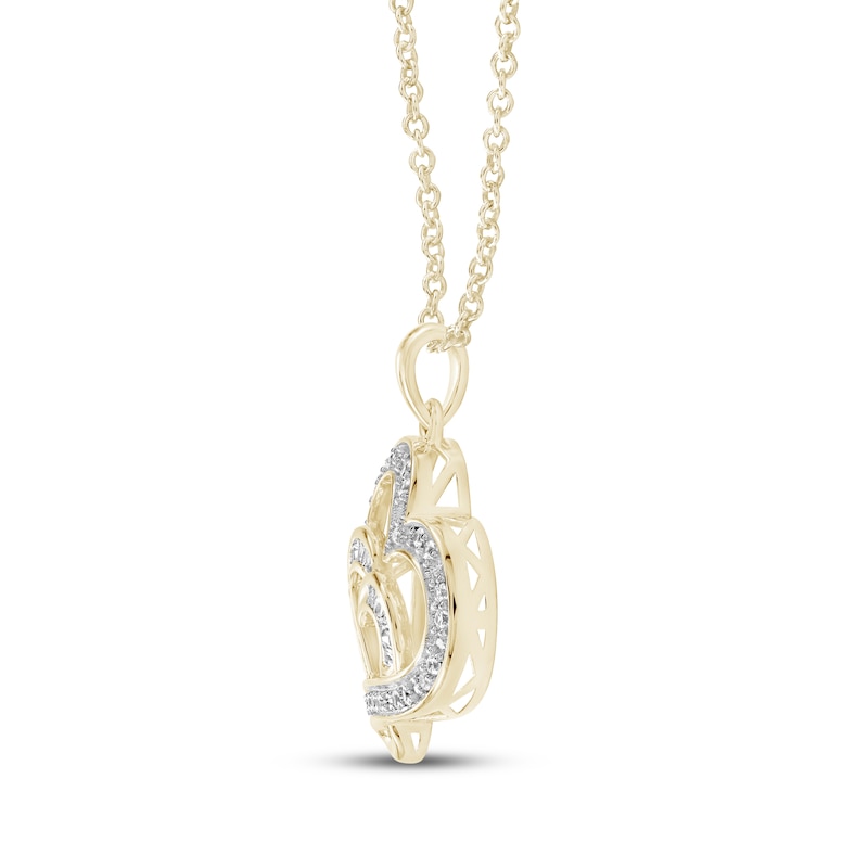 Main Image 2 of Baguette & Round-Cut Diamond Double Heart Necklace 1/6 ct tw 10K Yellow Gold 18&quot;