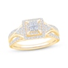 Thumbnail Image 1 of Now + Forever Princess-Cut Quad Diamond Double Halo Engagement Ring 5/8 ct tw 14K Yellow Gold