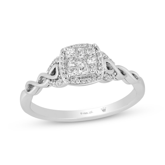 Kay Hallmark Diamonds Multi-Diamond Center Cushion Frame Promise Ring 1/4  ct tw Sterling Silver